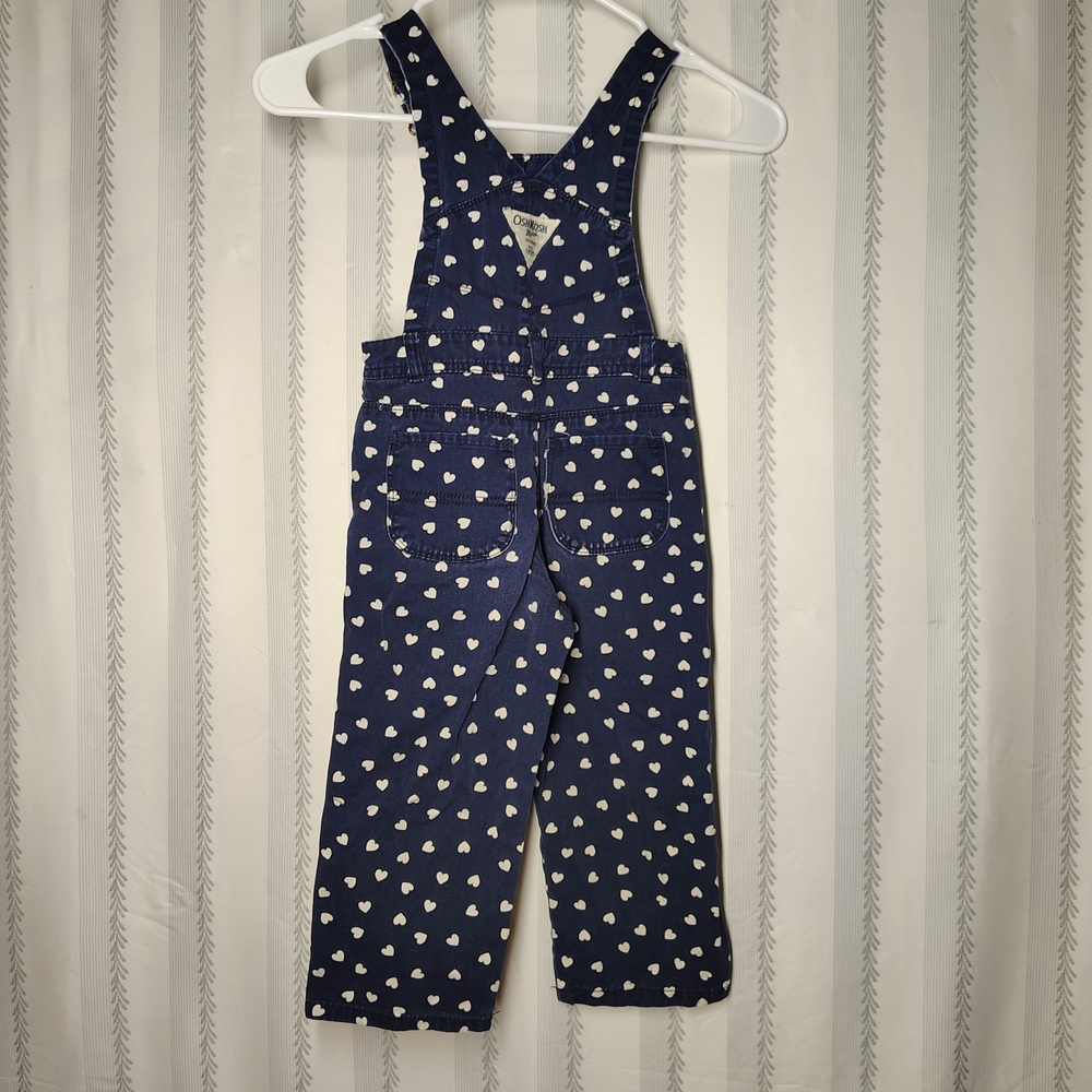 OshKosh B'gosh Denim Overalls with Cream Heart Pattern VESTBAK - Picture 4 of 6